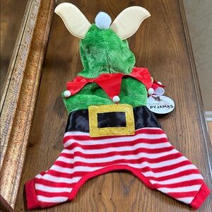 LuvGear Green Elf Dog Costume-Pajamas. Size XS. Velcro closure. Red/green/black.